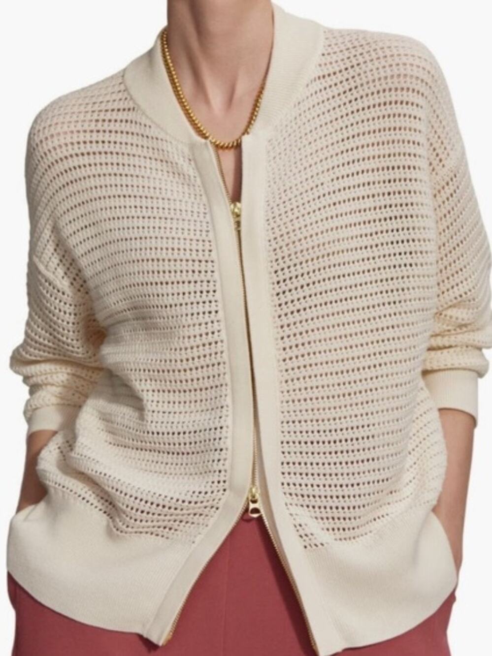 Varley Ward Knit Jacket Open Knit Egret Size Large